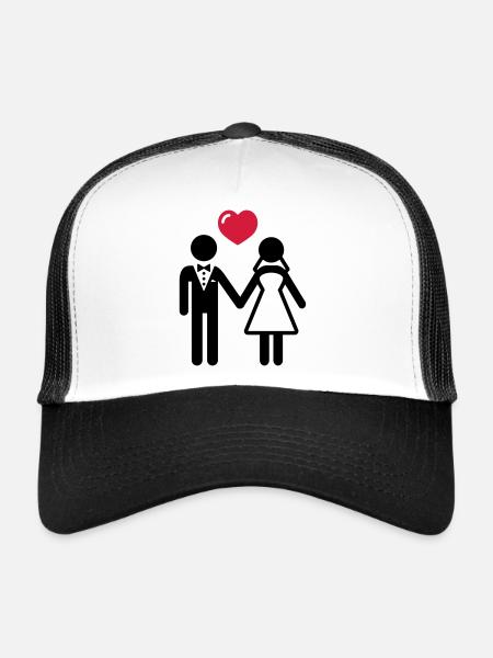 Mariée et le marié avec coeur - Casquette trucker  - blanc/noir - Devant