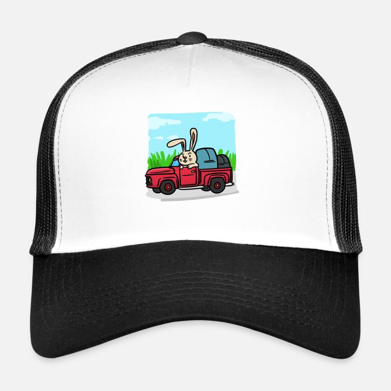 Hase mit dem Auto auf der Reise - Trucker Cap - Weiß/Schwarz