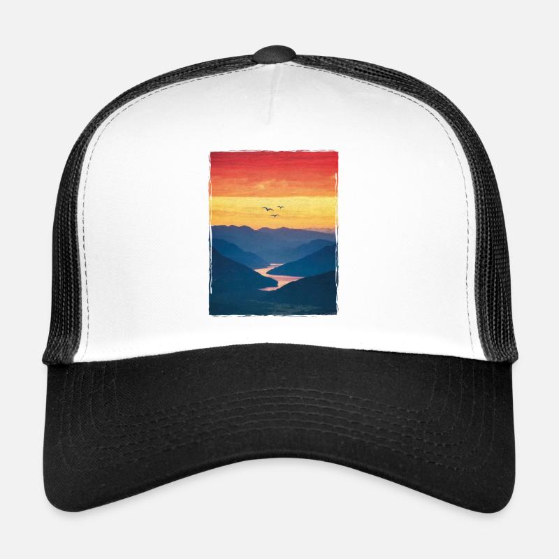 Landschaft / Berge / Sonnenuntergang / Romantisch - Trucker Cap - Weiß/Schwarz