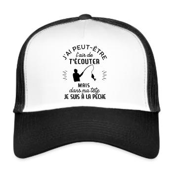 Dans ma tête j'suis la pêche - Casquette trucker  - blanc/noir - Devant