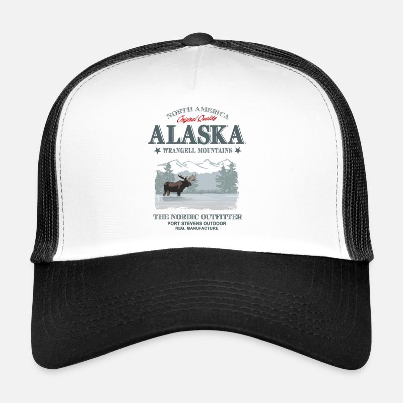 Alaska - Moose - Elch - Trucker Cap - Weiß/Schwarz