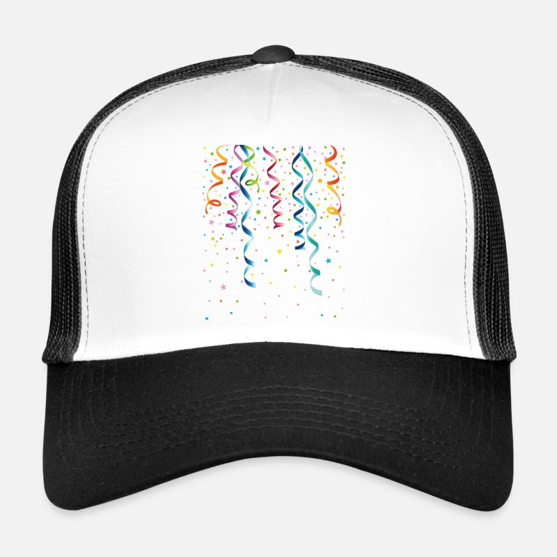 Silvester. Bunte Luftschlangen mit Konfetti. - Trucker Cap - Weiß/Schwarz