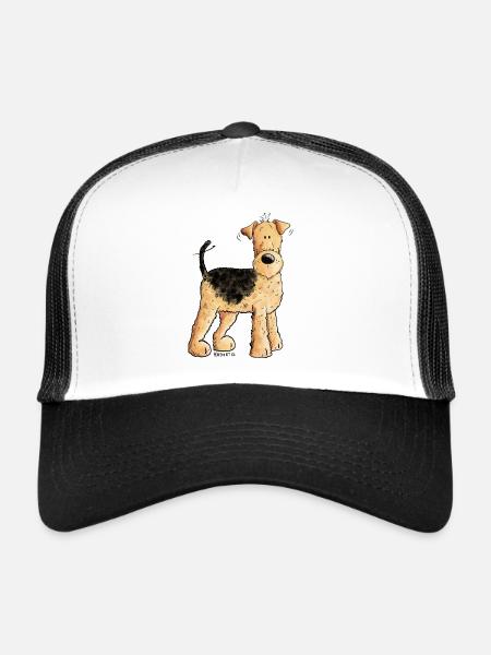Happy Airedale Terrier I Chiens Bande dessinée - Casquette trucker  - blanc/noir - Devant