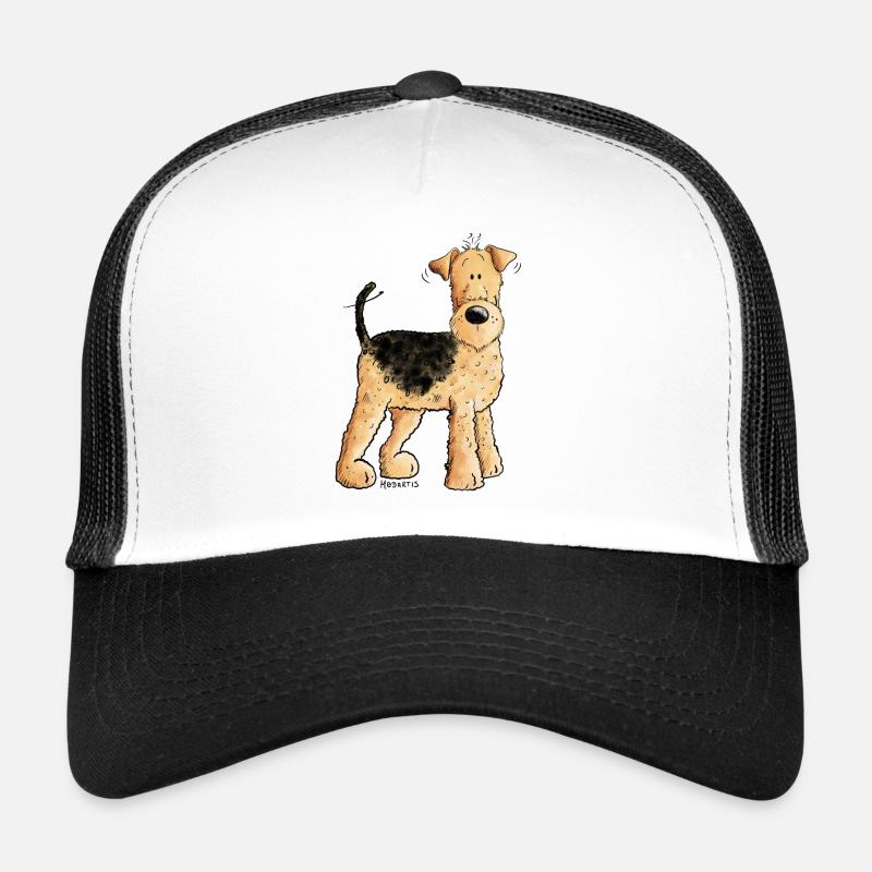 Happy Airedale Terrier I Dogs Comic - Trucker Cap - white/black
