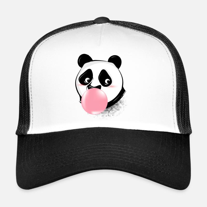 Panda makes bubble gum bubble with pink gum Trucker Cap