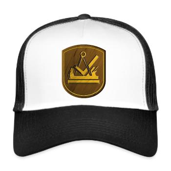 Zunftzeichen Tischler Schreiner 3D Holz Emblem - Trucker Cap - Weiß/Schwarz - Vorne