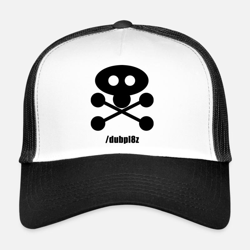 DUBPL8Z logo design REVERSE with social tag Trucker Cap