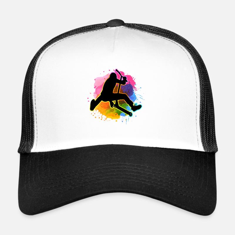 Farben Aquarell Stuntscooter Stunt Roller - Trucker Cap - Weiß/Schwarz
