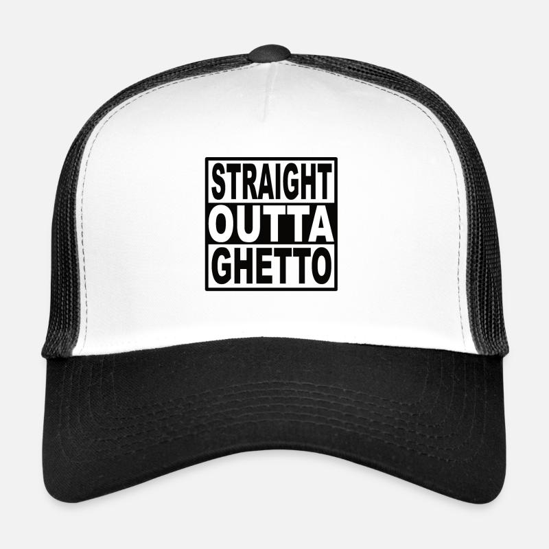 Straigt Outta Ghetto - Trucker Cap - Weiß/Schwarz
