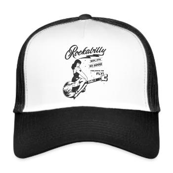 Rockabilly - 50s Retro - Pin Up Girl Rock n Roll - Trucker Cap - Weiß/Schwarz - Vorne