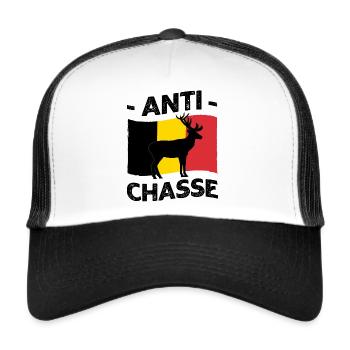 Anti chasse Belgique - Casquette trucker  - blanc/noir - Devant