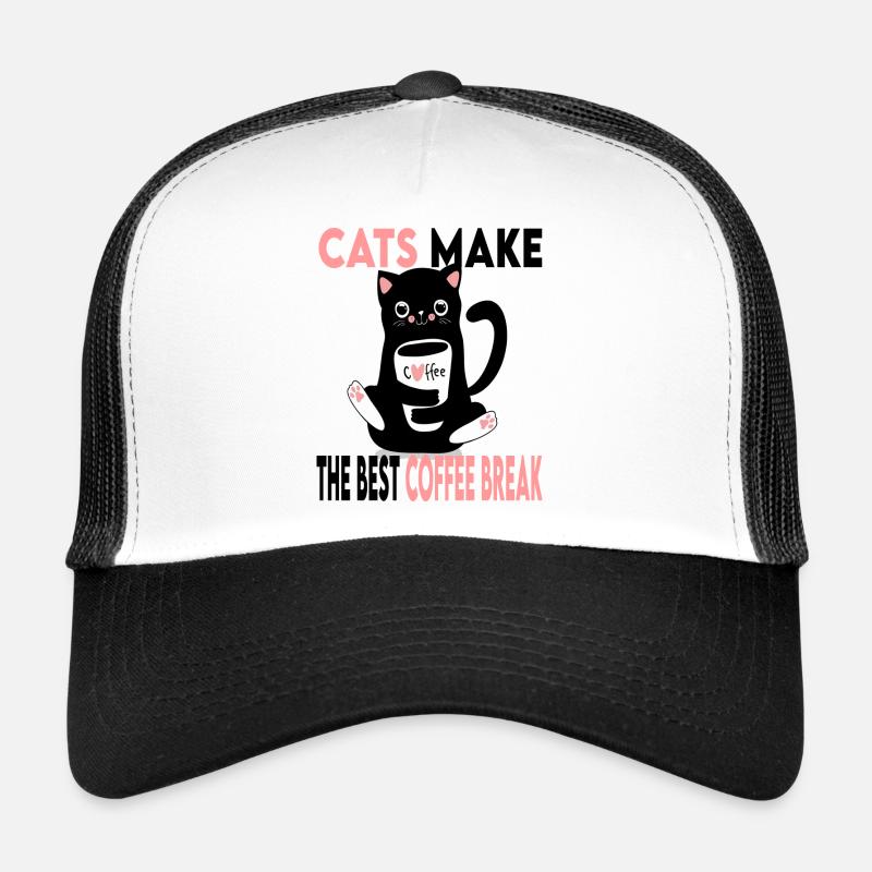 Katzen machen die beste Kaffeepause - Trucker Cap - Weiß/Schwarz