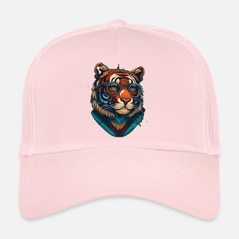 Tiger als Nerd mit Buch Trucker Cap