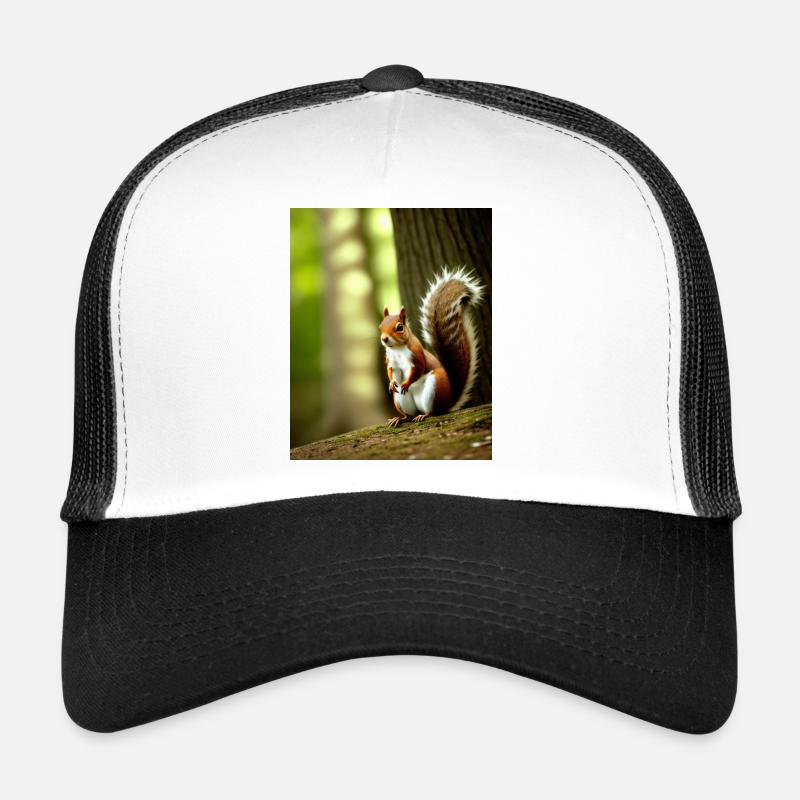 Cooles Comic Portrait wildes rotes Eichhörnchen majestätisch - Trucker Cap - Weiß/Schwarz