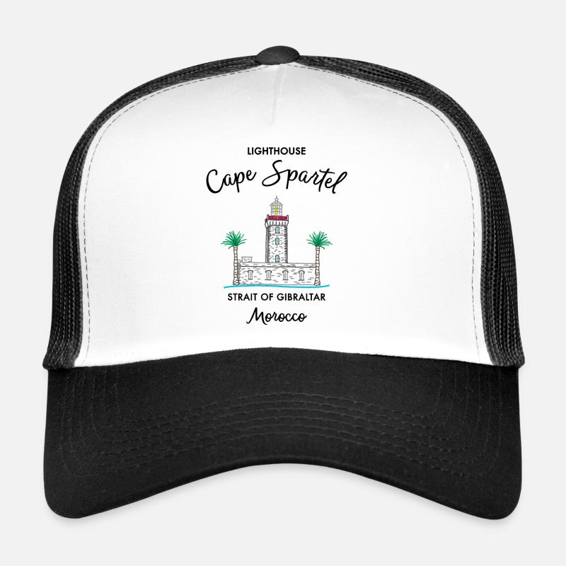 Marokko, Leuchtturm Kap Spartel, Gibraltar - Trucker Cap - Weiß/Schwarz