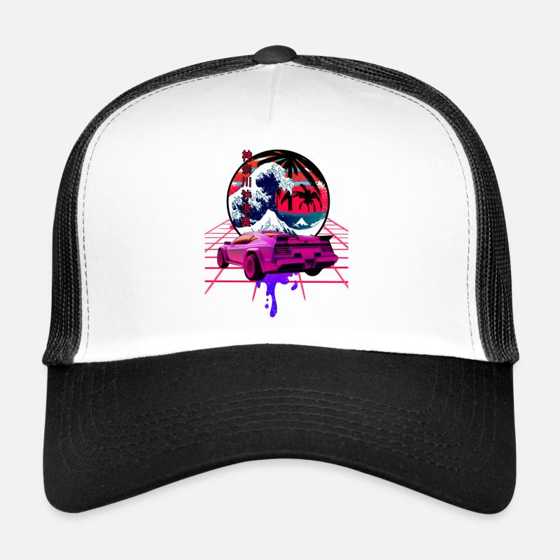große Welle vor kanagawa retro wave sunset - Trucker Cap - Weiß/Schwarz