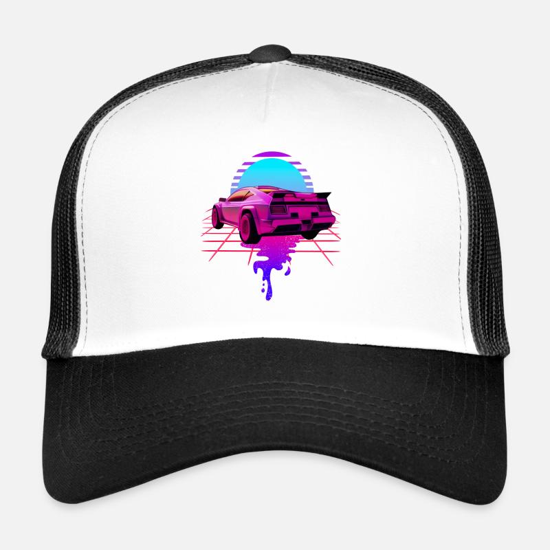 Retro Wave Sport Car Sunset - Trucker Cap - Weiß/Schwarz