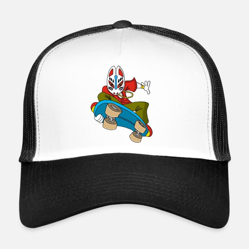 Renard étrange en skateboard - Casquette trucker - blanc/noir