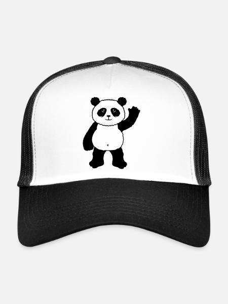 Upright standing panda bear waves friendly - Trucker Cap - white/black - Front