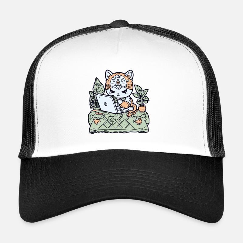 Tech Cat in Garden Armor - Trucker Cap - white/black