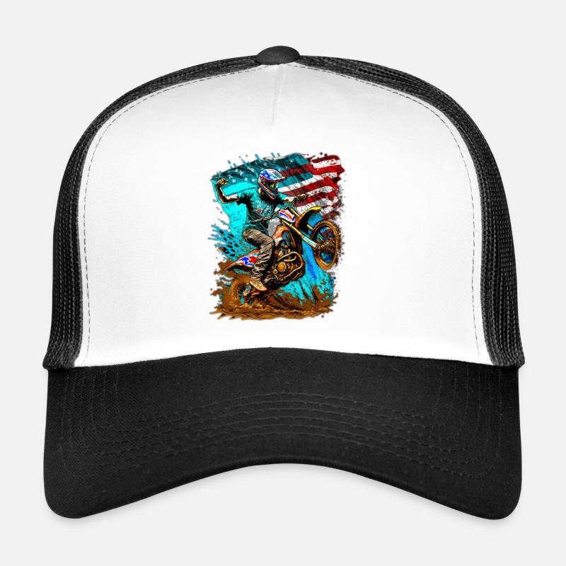 American Flag Moto Splash - Trucker Cap - white/black
