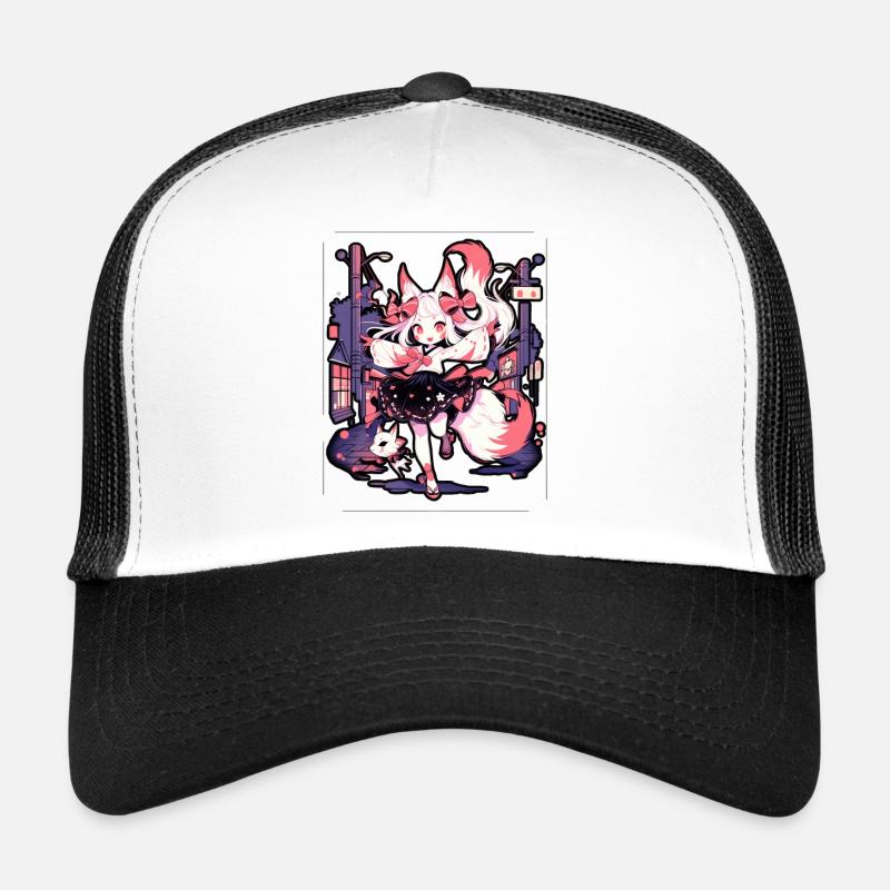 Anime girl kitsune posing, cute , fox, Casquette trucker 