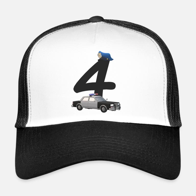 Polizei, Auto, Geburtstag, 4, Jahre, Vier, Kinder Trucker Cap