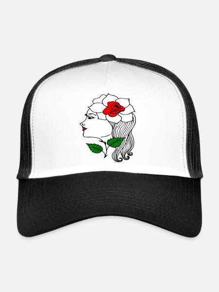 Woman's head with a rose in her hair - Trucker Cap - white/black - Front