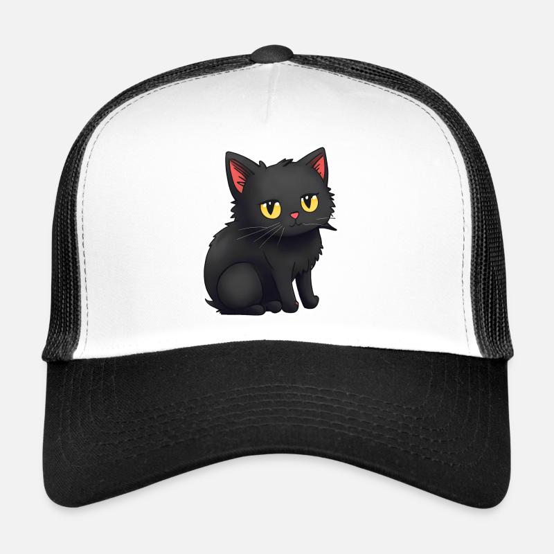 niedliche-schwarze-Katzen-Aufkleber-Sticker - Trucker Cap - Weiß/Schwarz