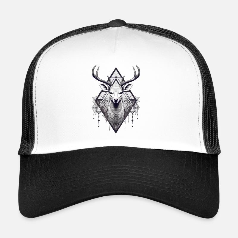 Schwarz-weißer Hirsch-Boho-Stil Trucker Cap