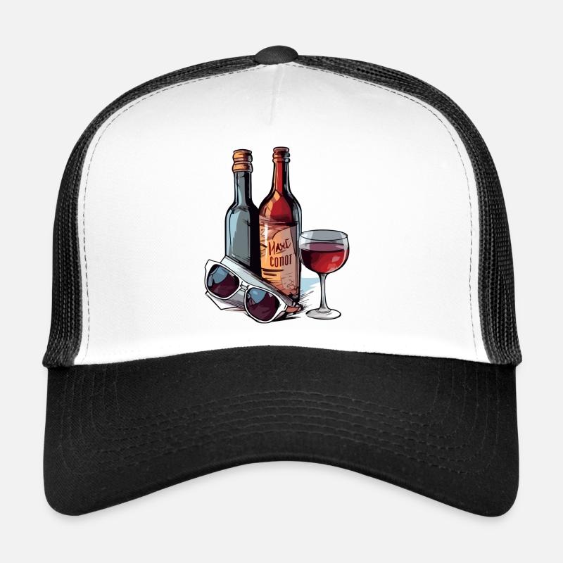 Bouteilles de vin et lunetttes Casquette trucker 