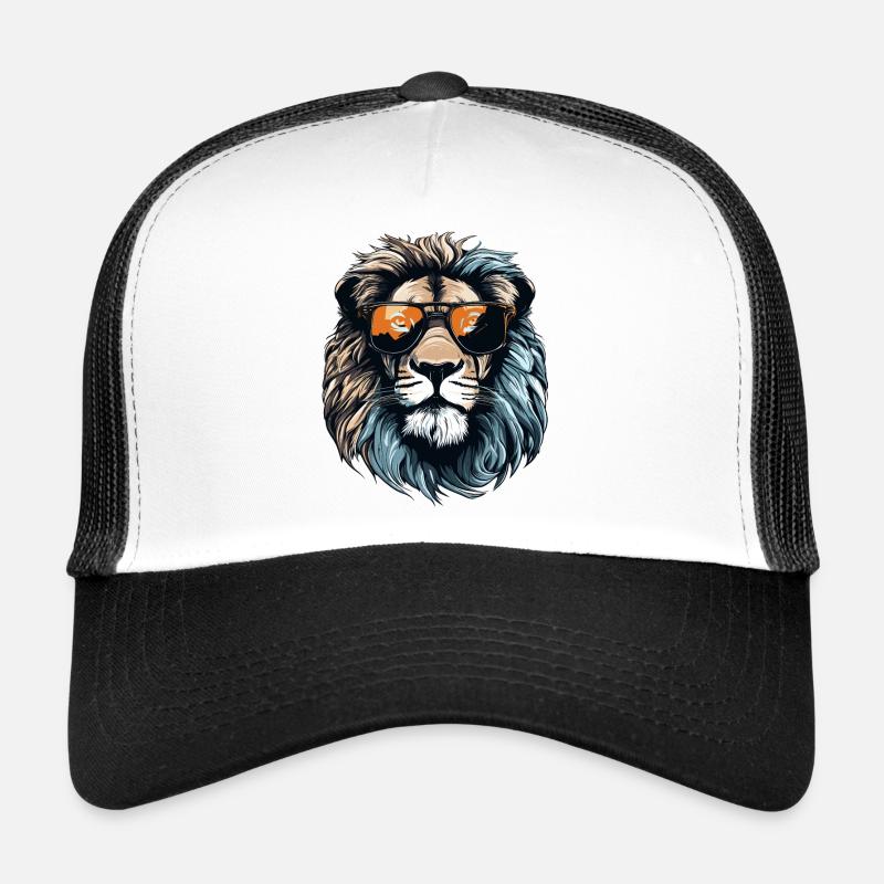Löwe mit Sonnenbrille - Trucker Cap - Weiß/Schwarz