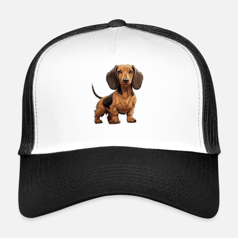 Dackel, Dachshund oder Teckel Niedlicher Jagdhund - Trucker Cap - Weiß/Schwarz