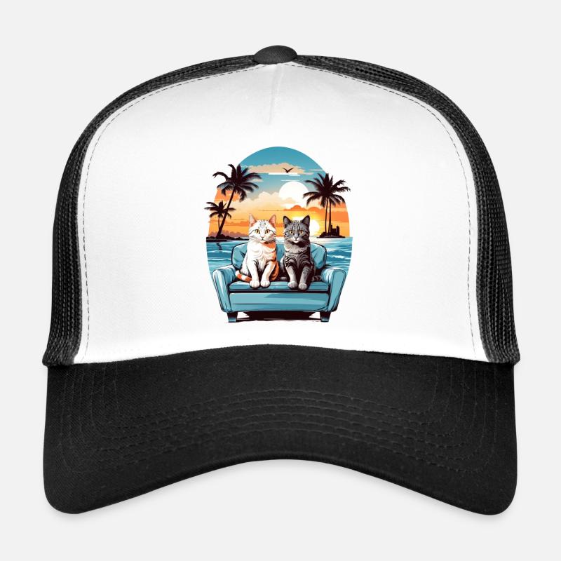 Katzen am Meer - Trucker Cap - Weiß/Schwarz