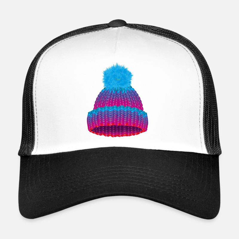 coloured beanie in knitted look with large pompom Trucker Cap