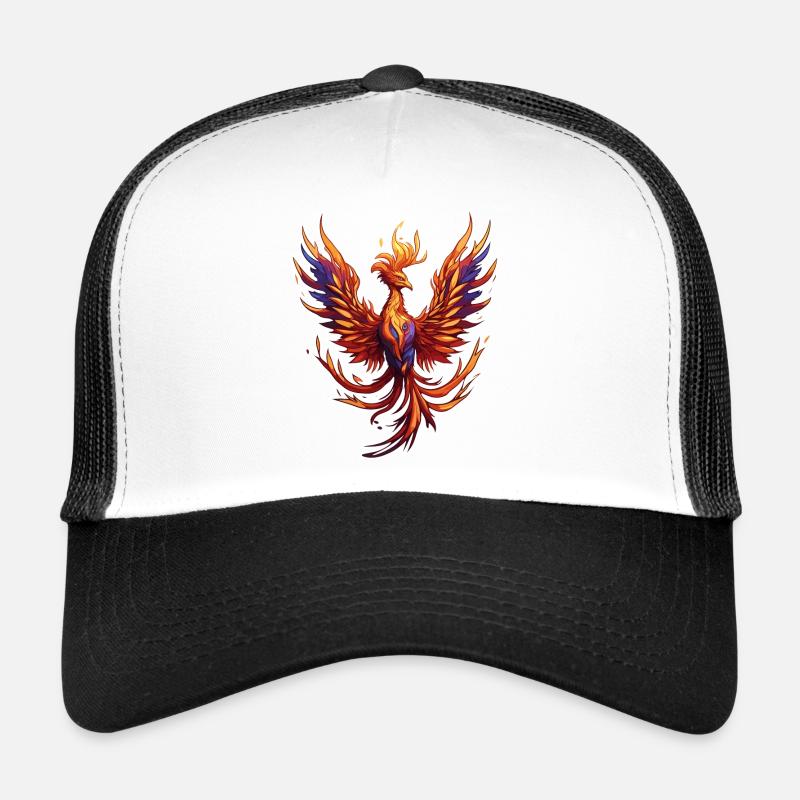 Phénix / Oiseau / Animal / Créature mythique / Feu - Casquette trucker  - blanc/noir