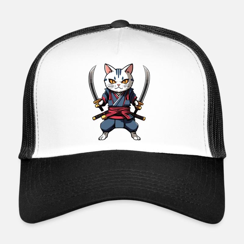 Samurai Cat #33 - Trucker Cap - white/black