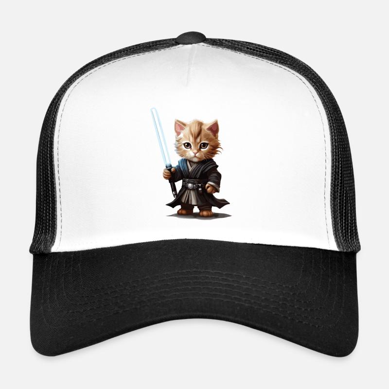 Niedliche Katze mit Lichtschwert - Trucker Cap - Weiß/Schwarz