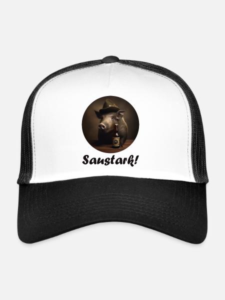 Sanglier avec chapeau - très fort ! - Casquette trucker  - blanc/noir - Devant