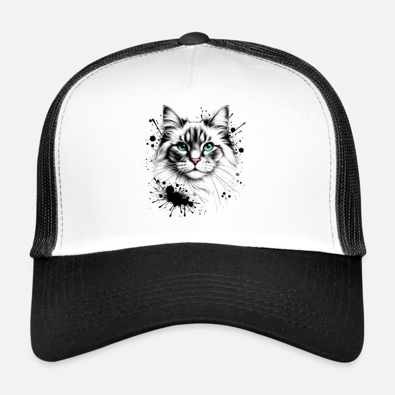 Chat mignon dans un design cool d’éclaboussures d’encre Casquette trucker 