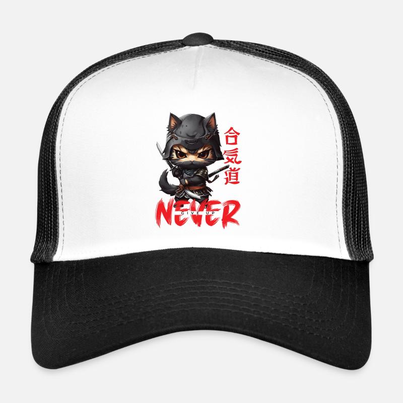 Ninja Cat Never Give Up - Trucker Cap - Weiß/Schwarz