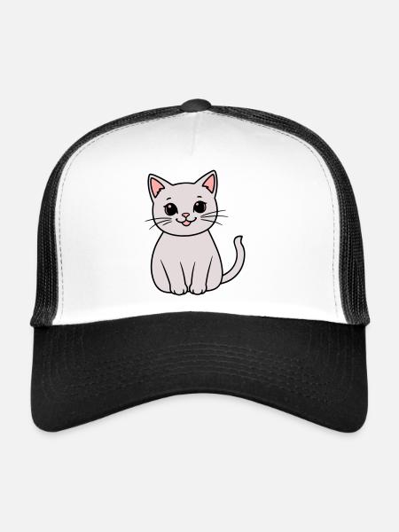 chaton gris - Casquette trucker  - blanc/noir - Devant