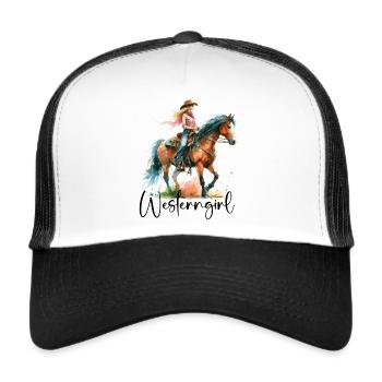 Westerngirl aquarelle Western cavalier sur cheval - Casquette trucker  - blanc/noir - Devant