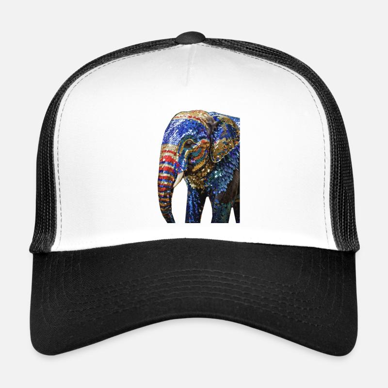 elefant,pailletten,elefant mit pailletten,gold, - Trucker Cap - Weiß/Schwarz