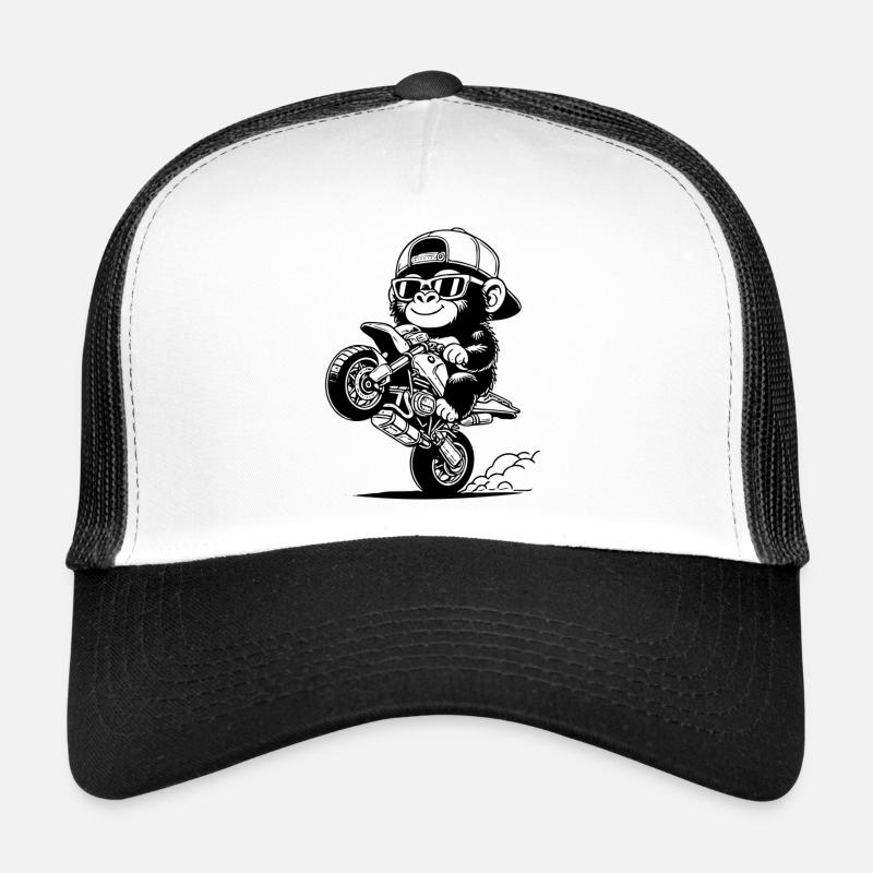 Stylischer Gorilla bäumt sich auf einem Motorrad auf - Trucker Cap - Weiß/Schwarz