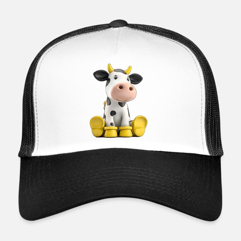 Lustige Kuh mit Gummistiefeln - Trucker Cap - Weiß/Schwarz
