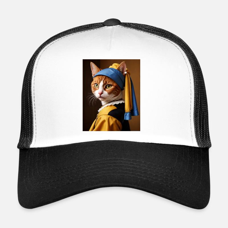 Le chat à la perle boucle d’oreille - Casquette trucker  - blanc/noir
