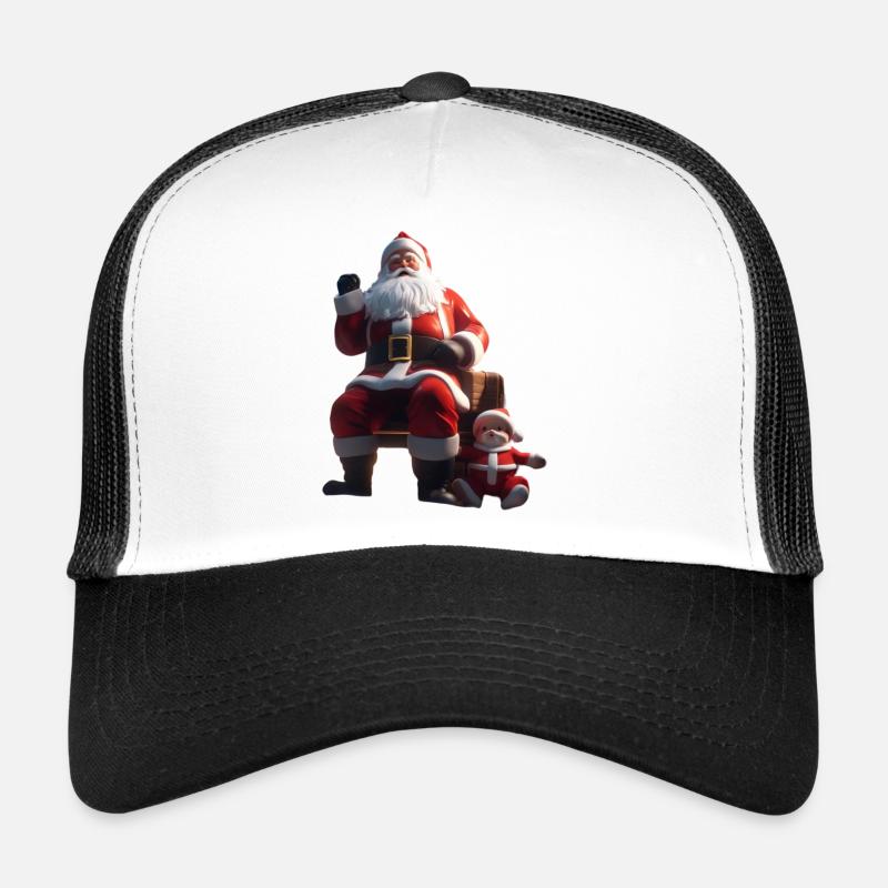 Père Noël sur le banc avec le bébé elfe Casquette trucker 