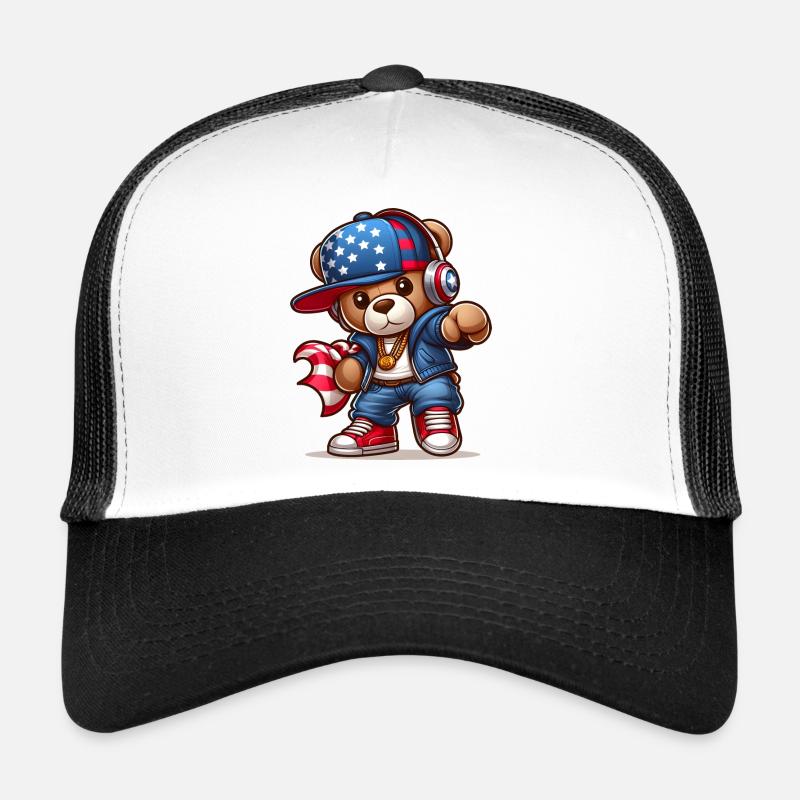 Cooler Teddybär v2 - Trucker Cap - Weiß/Schwarz