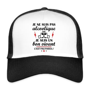 Pas alcoolique bon vivant, humour, fête des pères - Casquette trucker  - blanc/noir - Devant